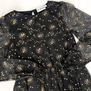 NWT Black and Gold Long Sleeve Harry Potter Mesh Sleeved Dress | Size 12/13